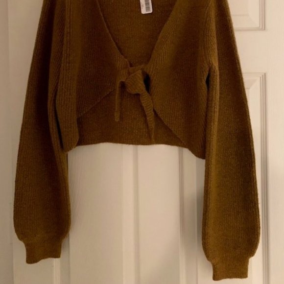 NWT Double Zero Brand Crop Tie Short Cardigan Sweater - Rich Caramel Color NEW! - Picture 7 of 8